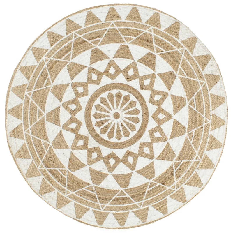 Tapis fait à la main Jute avec imprimé blanc 90 cm DEC023490
