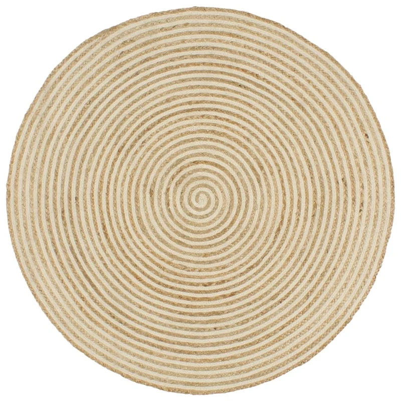 Tapis fait à la main Jute avec design de spirale Blanc 90 cm DEC023511