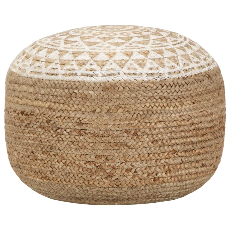 Pouf tabouret repose-pied fait à la main blanc 45 x 30 cm jute blanc DEC029973