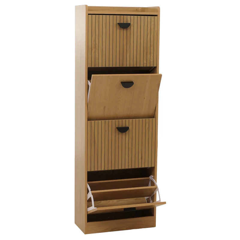 Meuble à chaussures armoire à chaussures avec 4 compartiments basculants 148 x 50 x 24 cm MDF mélaminé et métal finition bois naturel 04_0009184