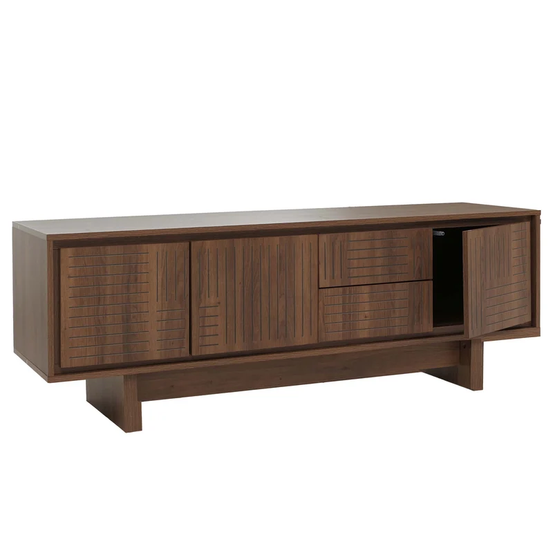 Meuble TV avec tiroirs et rangements avec façades structurées 51,5 x 150 x 39,5 cm mélaminé marron 04_0009390