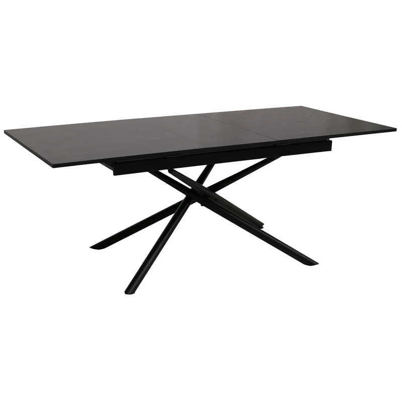 Table à manger table extensible structure en fer et plateau MDF extensible 160–200 x 90 cm finition effet pierre noir 04_0009290