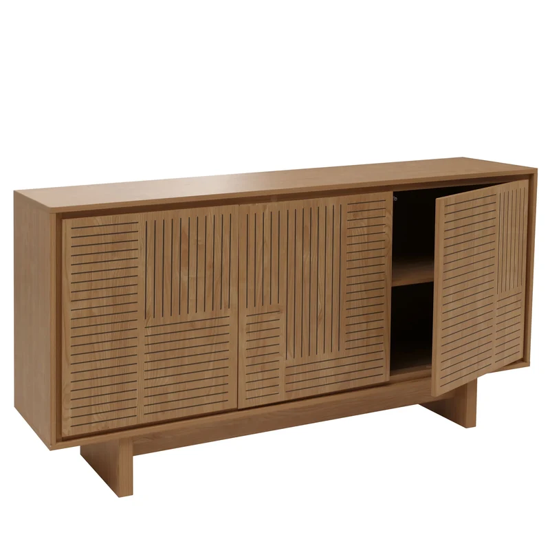 Buffet meuble de rangement avec 3 portes et 6 compartiments 86 x 160 x 40 cm mélaminé finition orme naturel 04_0009389