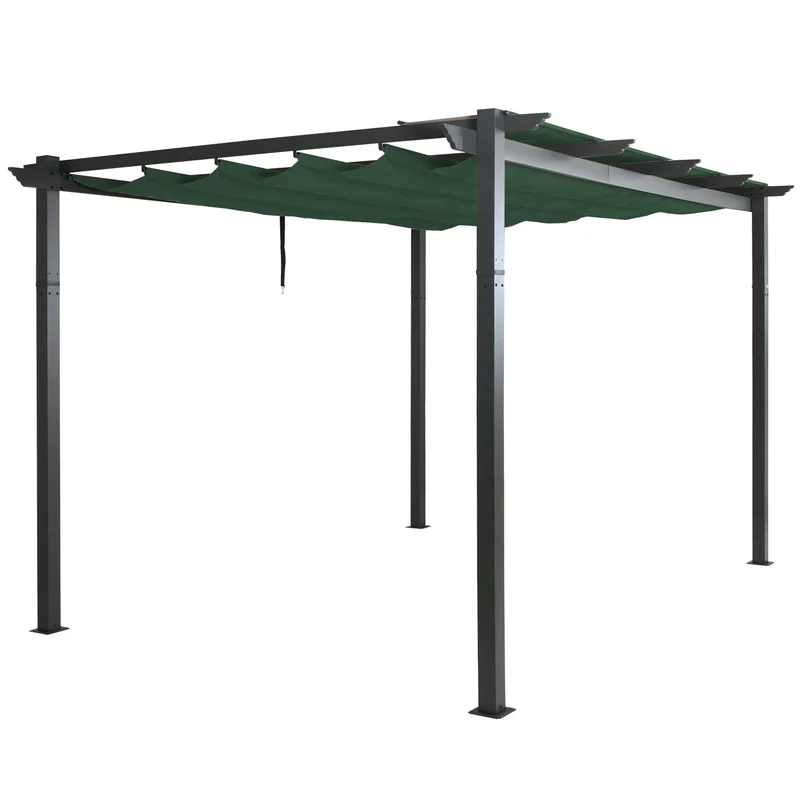 Pergola en aluminium pavillon de jardin avec toit coulissant structure robuste 8 cm protection UV50+ 3 x 4 m vert 04_0009577