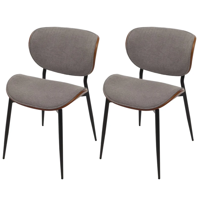Lot de 2 chaises de salle à manger design en bois courbé et tissu gris clair finition noyer 04_0009506