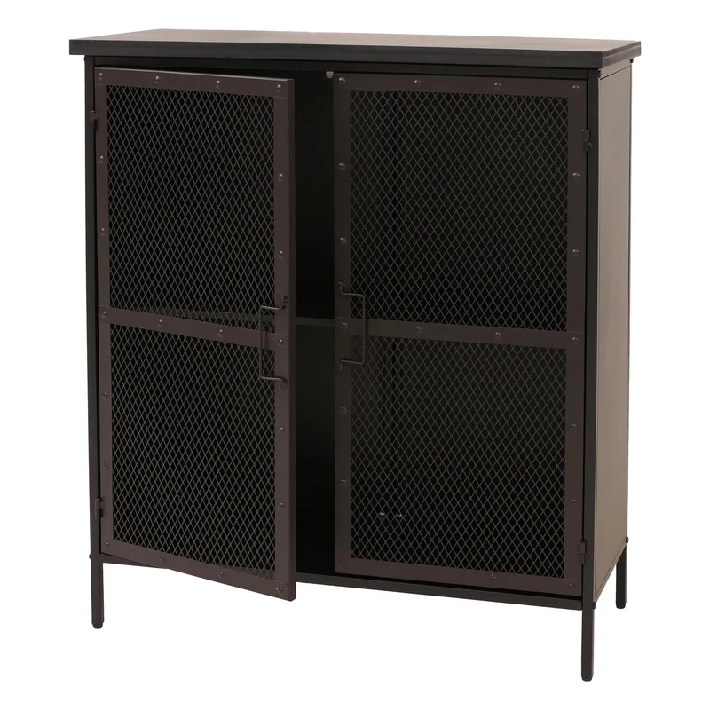 Commode style apothicaire buffet meuble de rangement avec portes design vintage shabby 94 x 80 x 35 cm en métal finition aspect métal 04_0009135