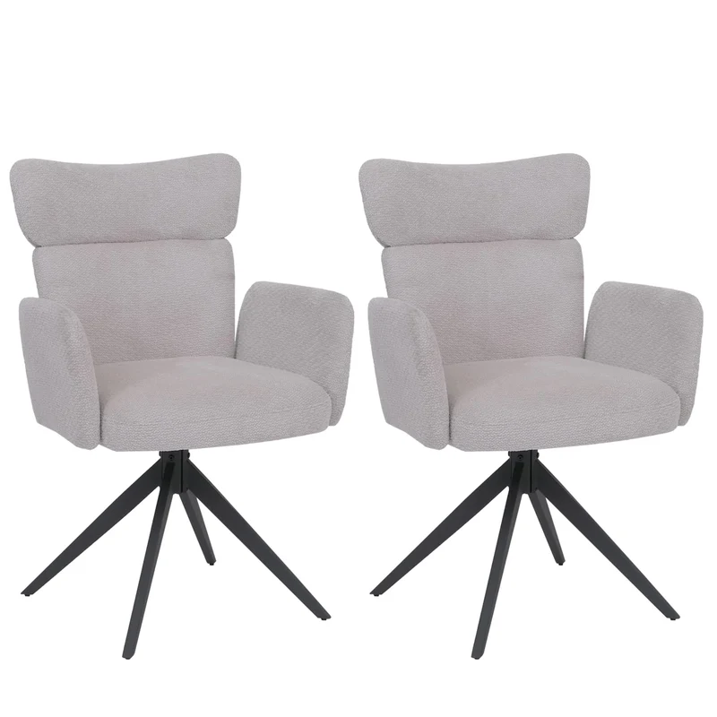 Lot de 2 chaises de salle à manger pivotante avec fonction auto-return tissu bouclé gris clair avec pieds métal 04_0008820
