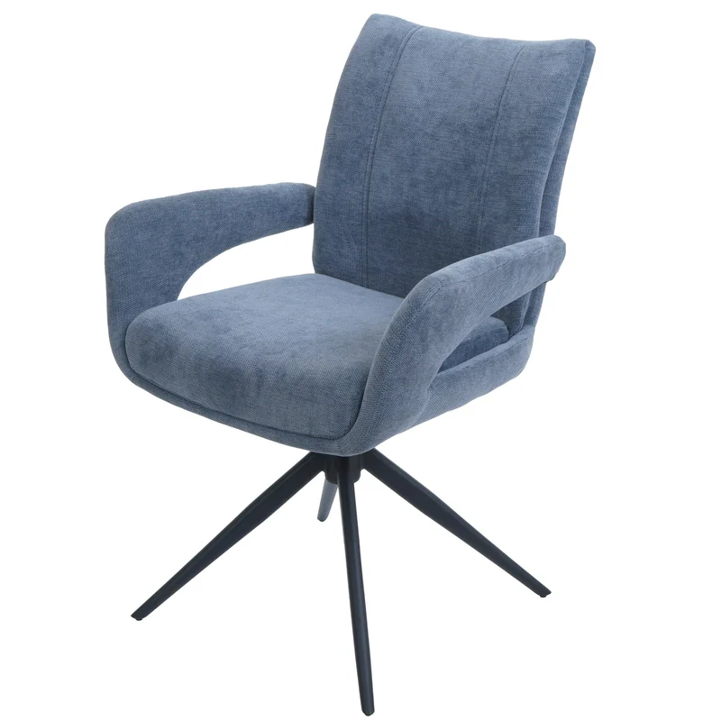 Chaise de salle à manger pivotante moderne accoudoirs enveloppants 90 x 60 x 60 cm confort d'assise ergonomique en tissu chenille bleu 04_0009331