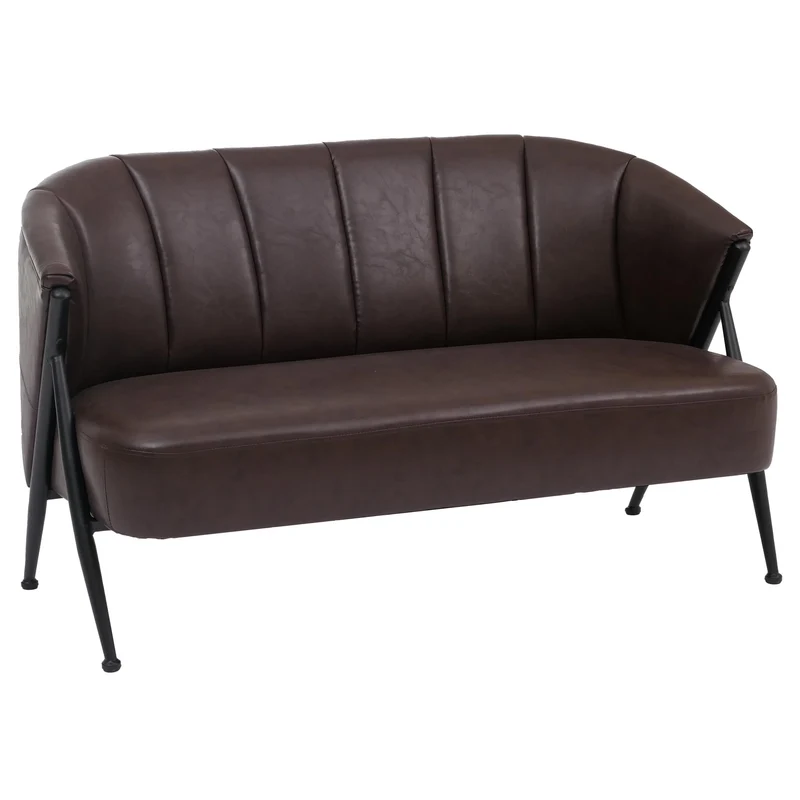 Canapé 2 places canapé lounge rembourré style vintage industriel métal et simili cuir marron foncé 04_0008996