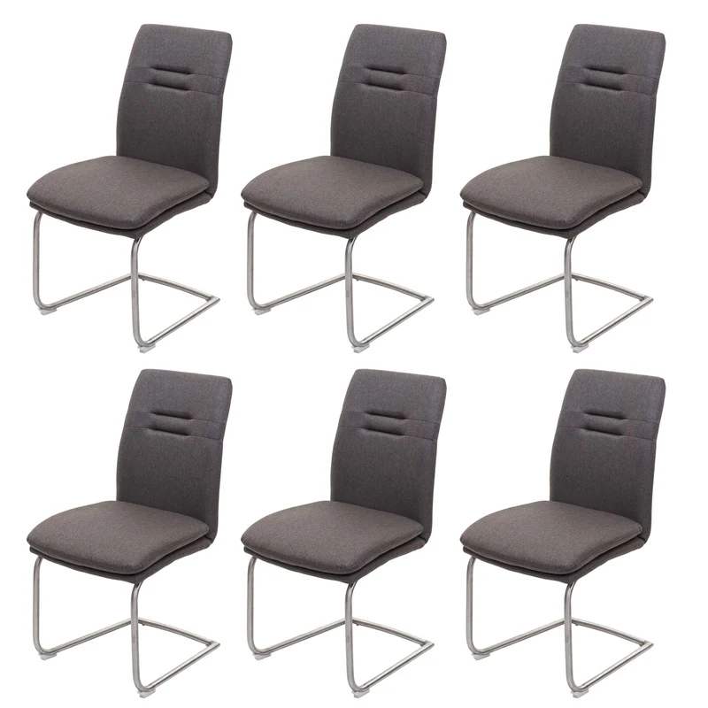 Lot de 6 chaises de salle à manger chaise cuisine type luge tissu gris-brun avec structure en acier inoxydable brossé 04_0000877
