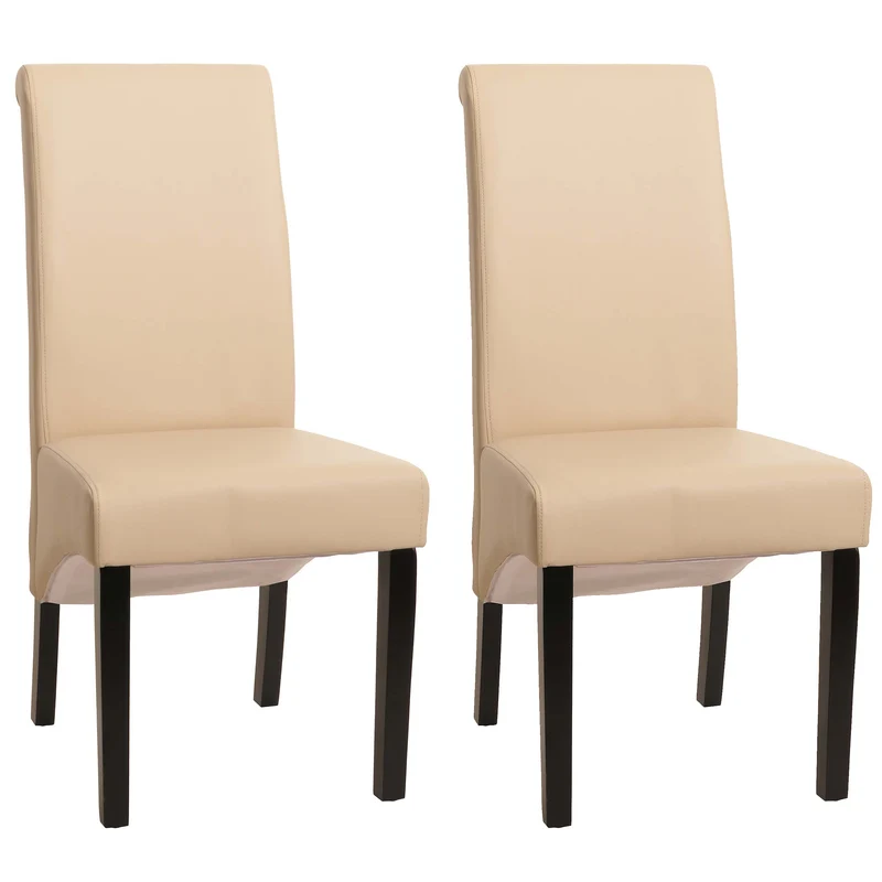 Lot de 2 chaises de salle à manger chaise rembourrée en cuir crème pieds foncés 04_0011536
