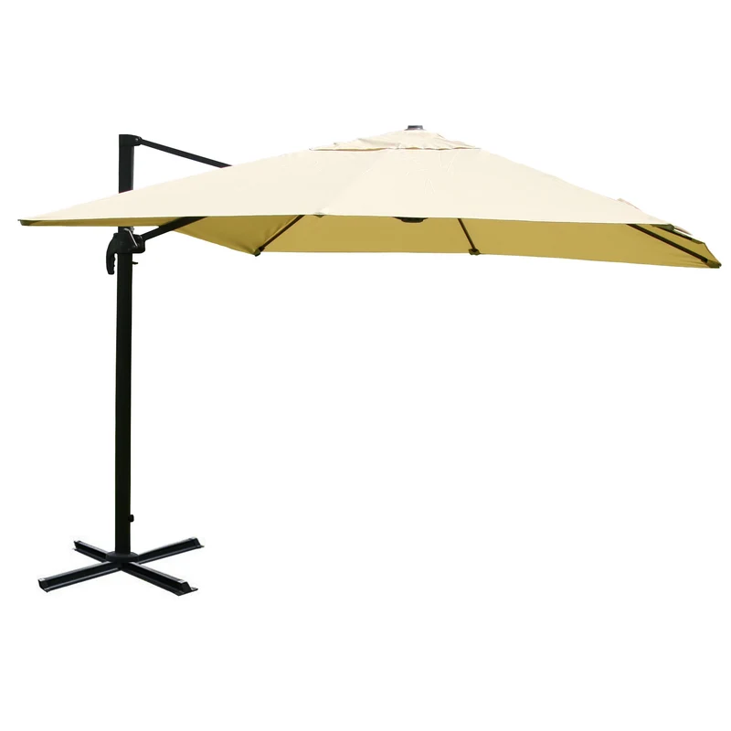 Parasol déporté avec manivelle 3,5 x 3,5 m Ø 4,95 m aluminium et polyester crème sans socle 04_0011233