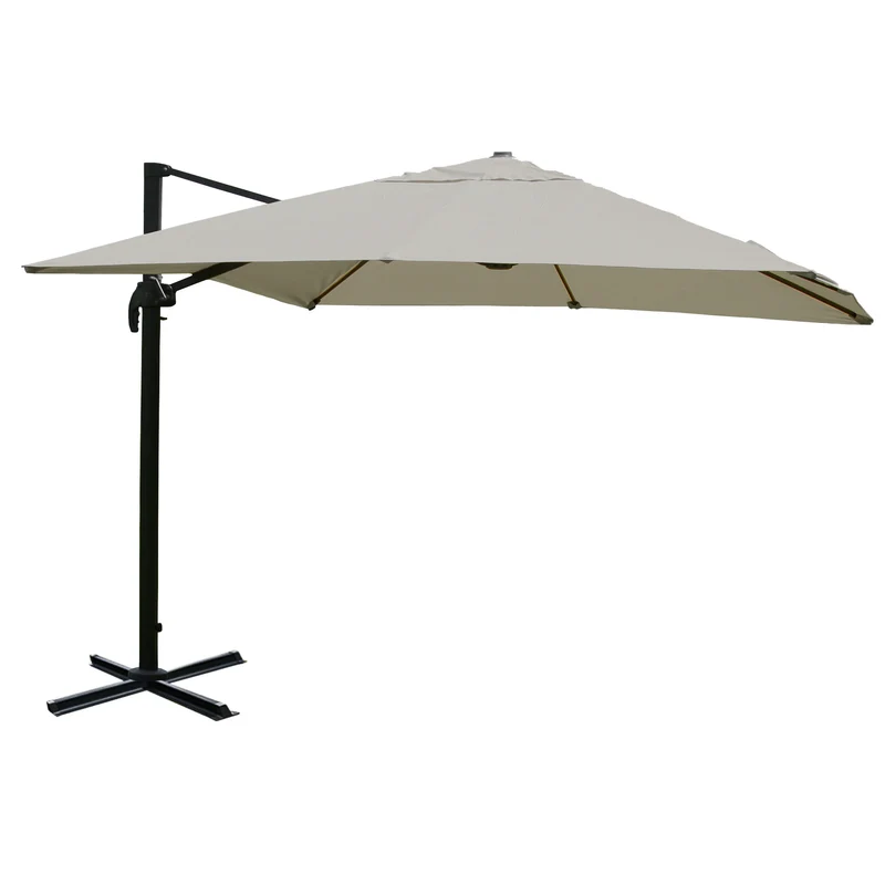 Parasol déporté 3 x 4 m Ø 5 m polyester crème-gris structure aluminium/acier avec croisillon sans socle 04_0010686