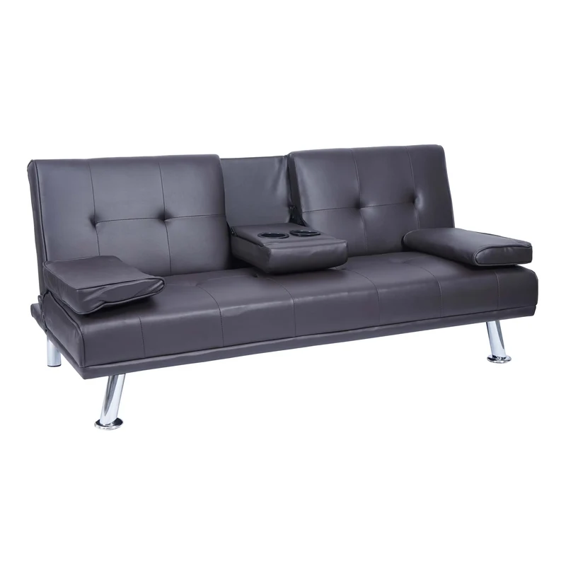 Canapé 3 places convertible avec porte-gobelets rabattables dossier réglable 166 x 97 cm similicuir marron 04_0010967
