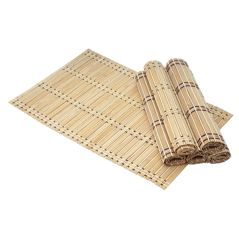 Lot de 6 sets de table en bambou 45 x 30 cm lavables et enroulables brun clair 04_0011123