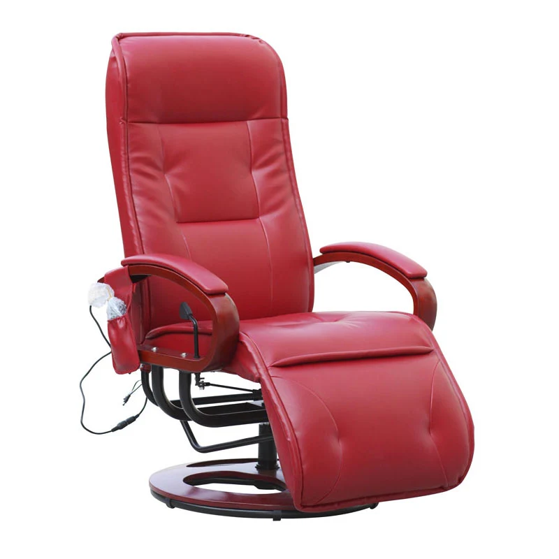 Fauteuil relax massant inclinable pivotant avec repose-pieds 8 points de massage cuir rouge 04_0011489