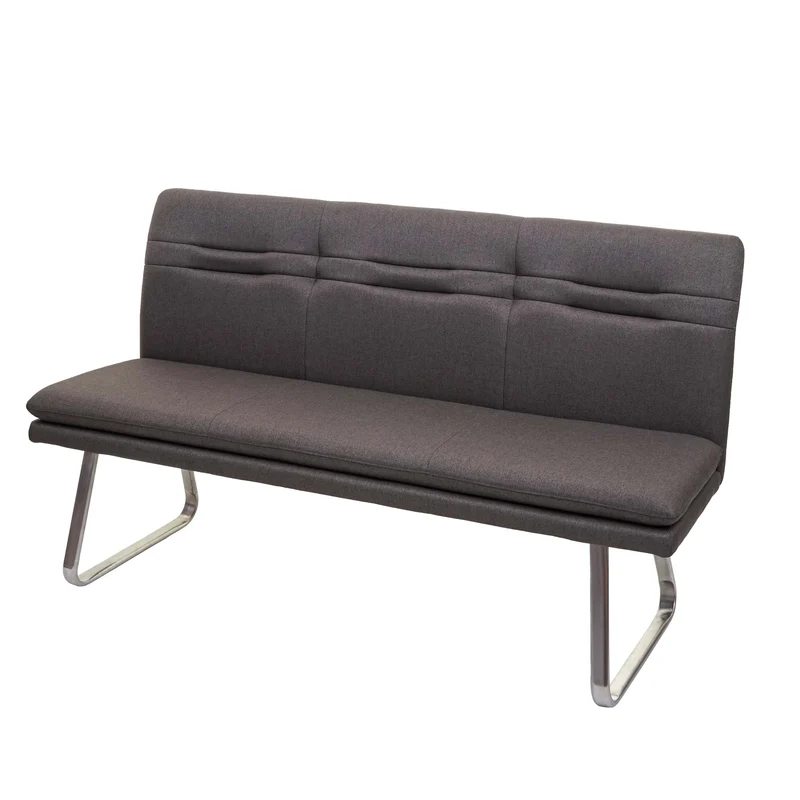 Banc de salle à manger rembourré avec dossier tissu gris-brun et pieds en acier inoxydable brossé 04_0010903