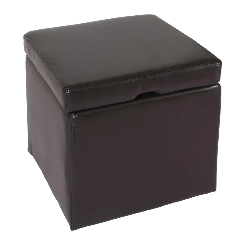 Pouf coffre cube de rangement avec couvercle cuir et similicuir marron 45 x 44 x 44 cm 04_0011599