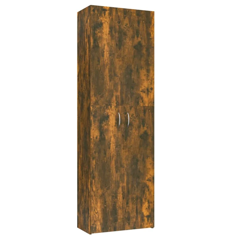Meuble de bureau armoire de rangement 5 compartiments avec deux portes couleur chêne fumé 60 x 32 x 190 cm bois d'ingénierie brun DEC024462