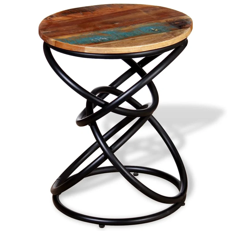 Table d'appoint support de plante en bois de récupération multicolore et fer DEC032376