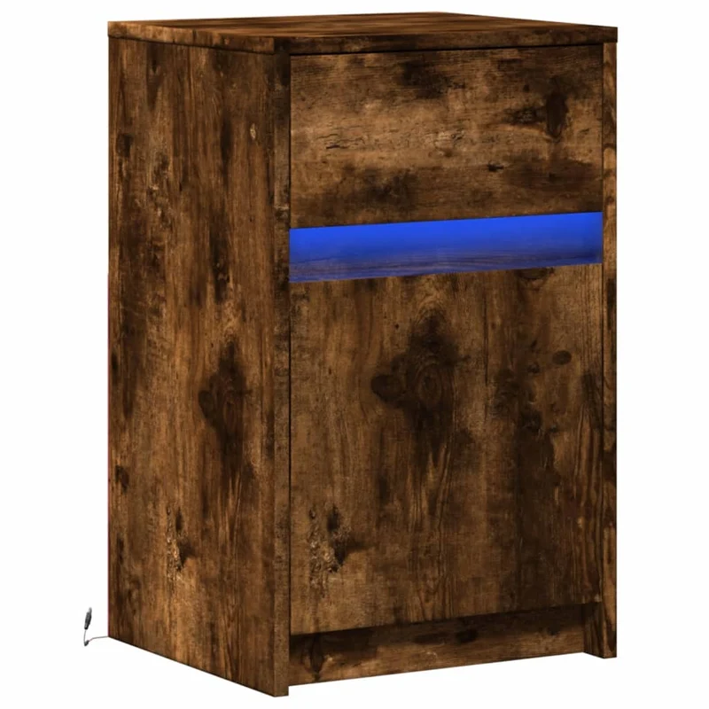 Table de chevet avec tiroir et LED 38 x 34 x 61 cm en bois d'ingénierie marron DEC032788
