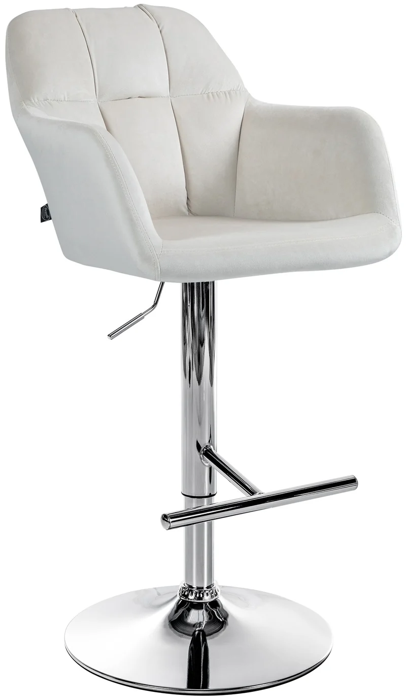 Tabouret de bar chaise haute x1 fonction rotation 360° en velours crème avec coutures décoratives piètement métal chromé 10_0005264