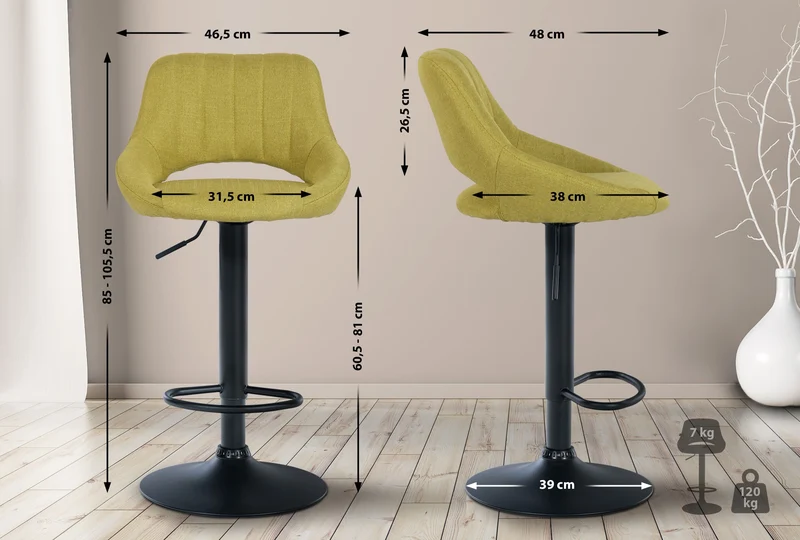 Tabouret de bar x1 avec repose-pieds réglables en tissu vert dossier ajouré et pied métal noir 10_0006128