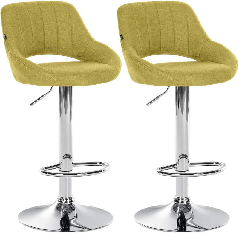 Lot de 2 tabourets de bar avec repose-pieds pivotant et réglable en tissu vert et métal TDB10814