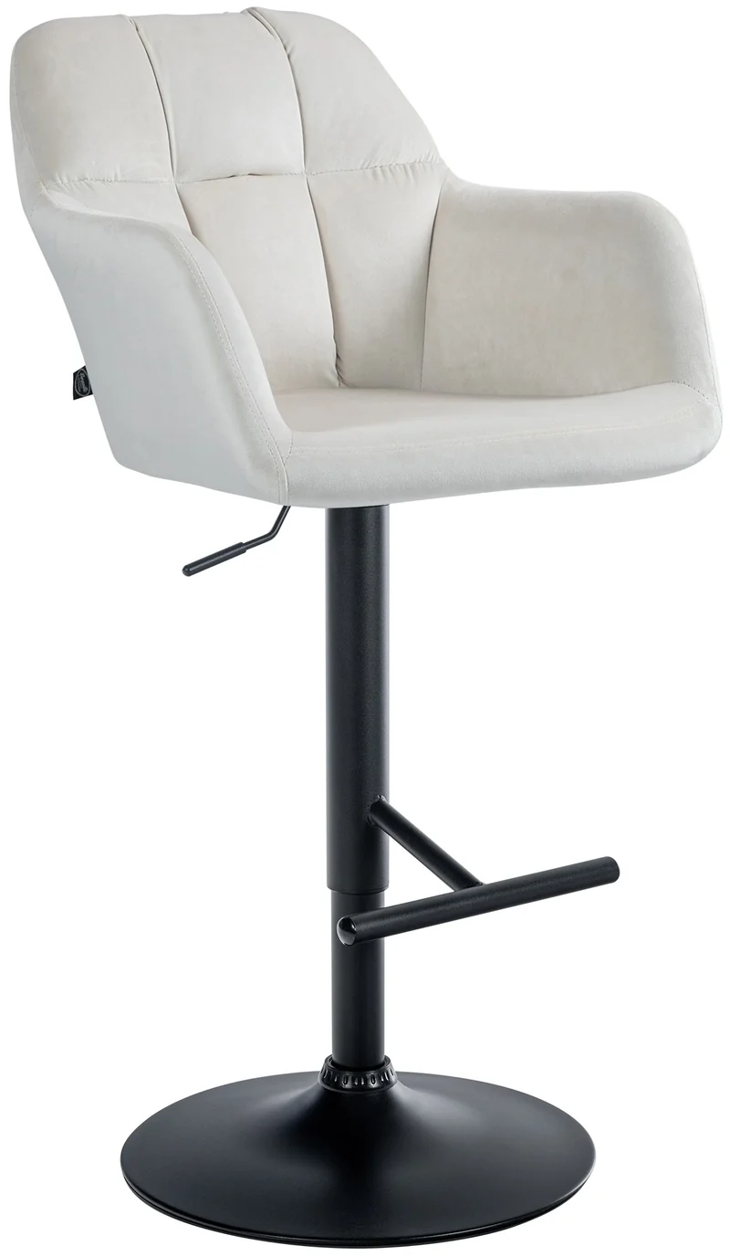 Tabouret de bar chaise haute x1 fonction rotation 360° en velours crème avec coutures décoratives piètement métal noir 10_0005268