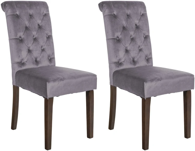 Lot de 2 chaises de salle à manger design classique bouton décoratif assise en tissu velours gris foncé 10_0001614