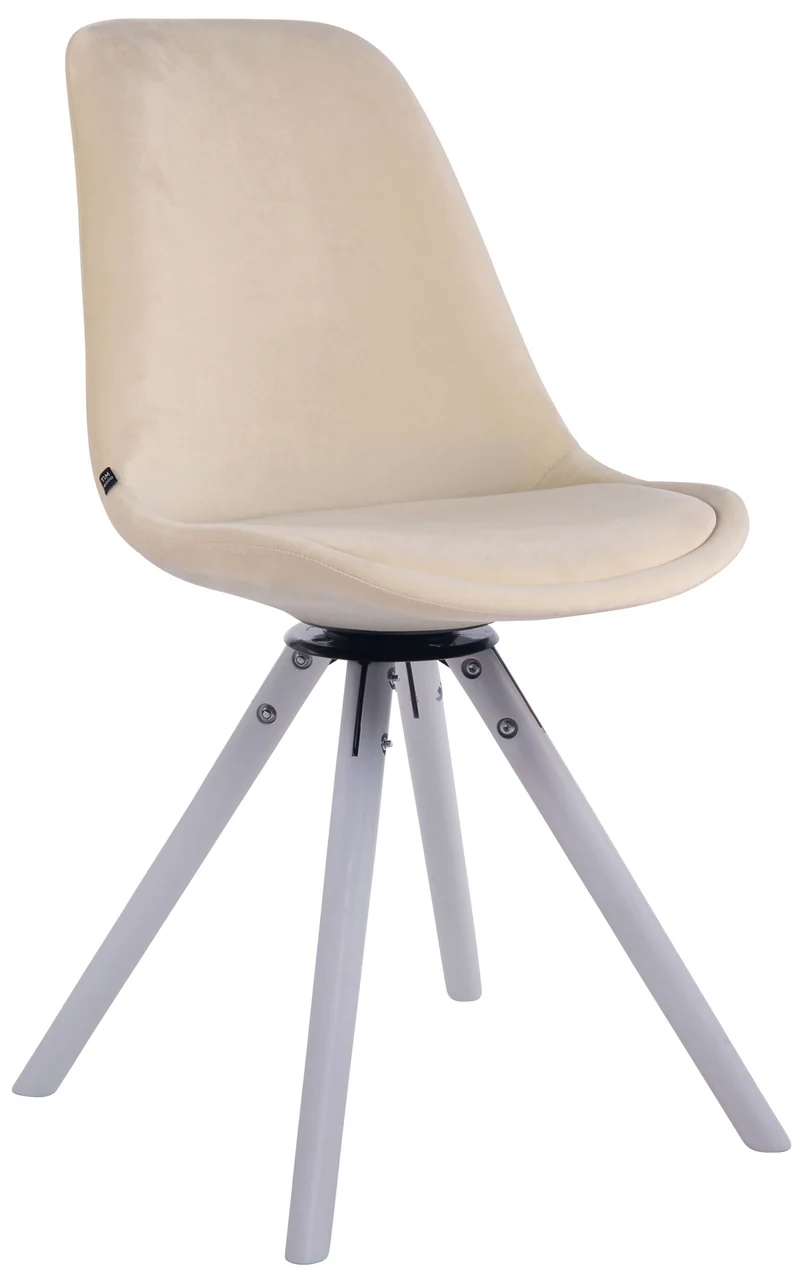 Chaise de salle à manger x1 chaise visiteur assise pivotant à 360° en velours crème piètement en bois ronde blanc 10_0007720