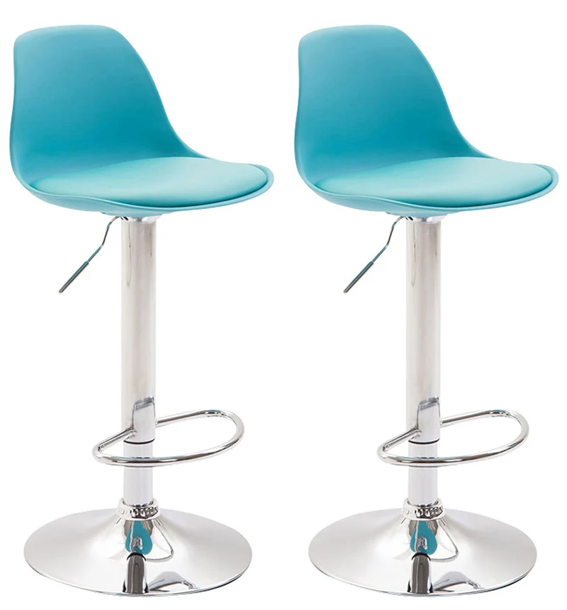 Lot de 2 tabourets de bar moderne et confortable assise en PVC bleu coque en plastique et pieds en métal chromé 10_0004235