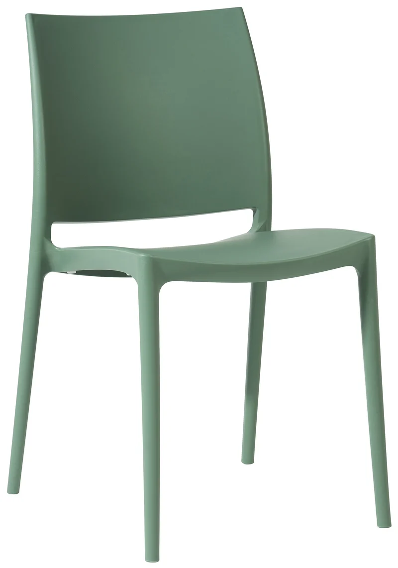 Chaise de jardin empilable dossier incurvé à quatre pieds stable en plastique vert 10_0007897