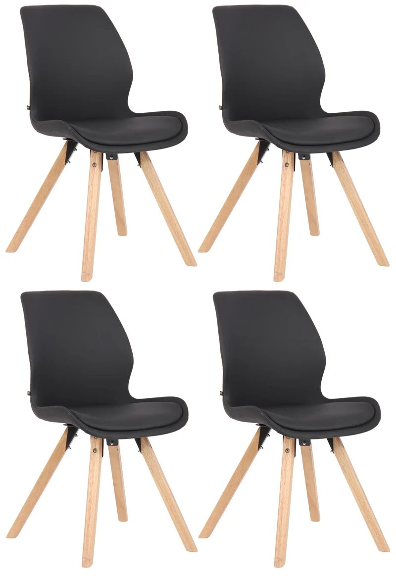Lot de 4 chaises de salle à manger design scandinave en PVC noir pieds en bois clair 10_0001846