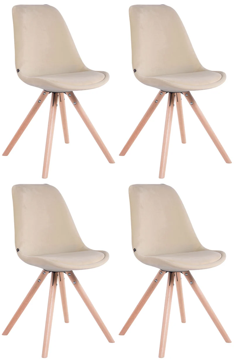 4 chaises de salle à manger style scandinave en velours crème pieds rond en bois clair CDS10305