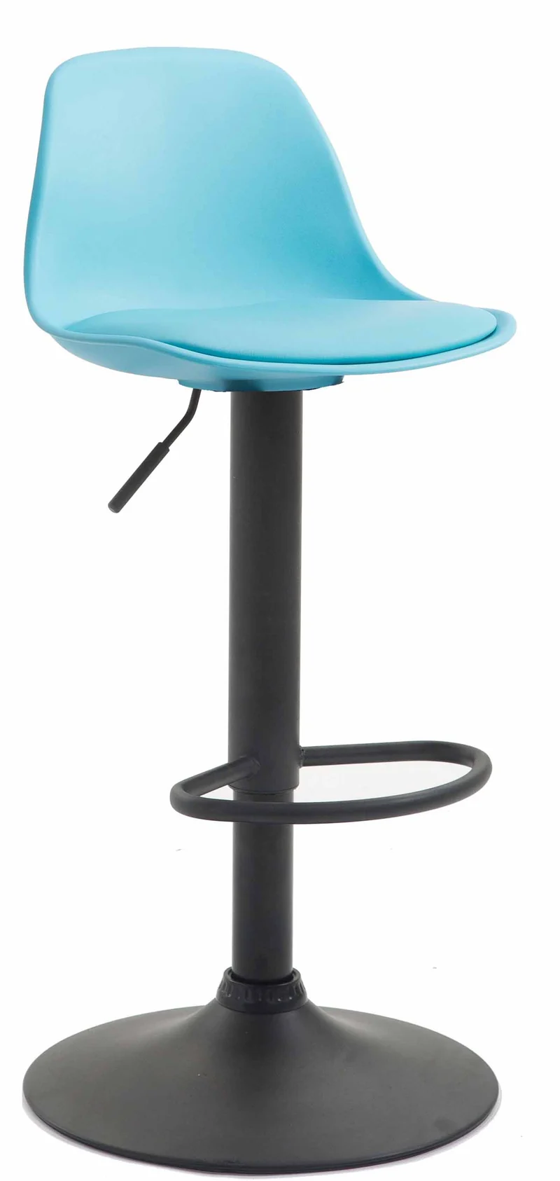 Tabouret de bar avec repose-pieds design moderne dossier en plastique et synthétique bleu pieds noir mat TDB10574