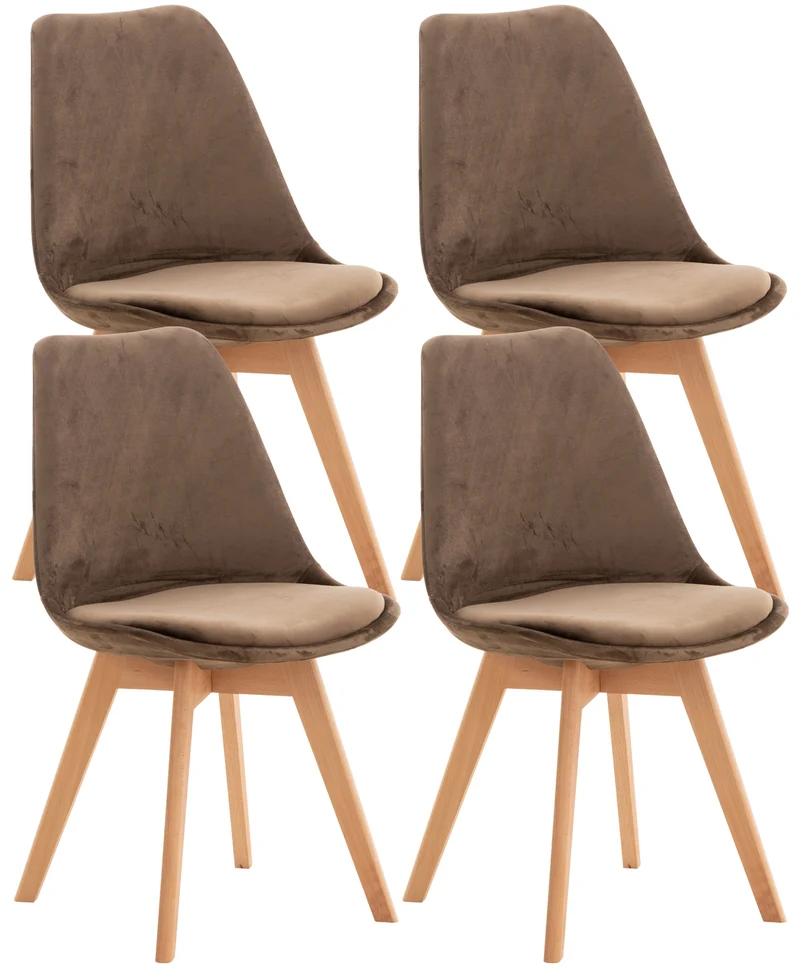 Lot de 4 chaises de salle à manger design scandinave en tissu velours marron foncé pieds bois clair CDS10382
