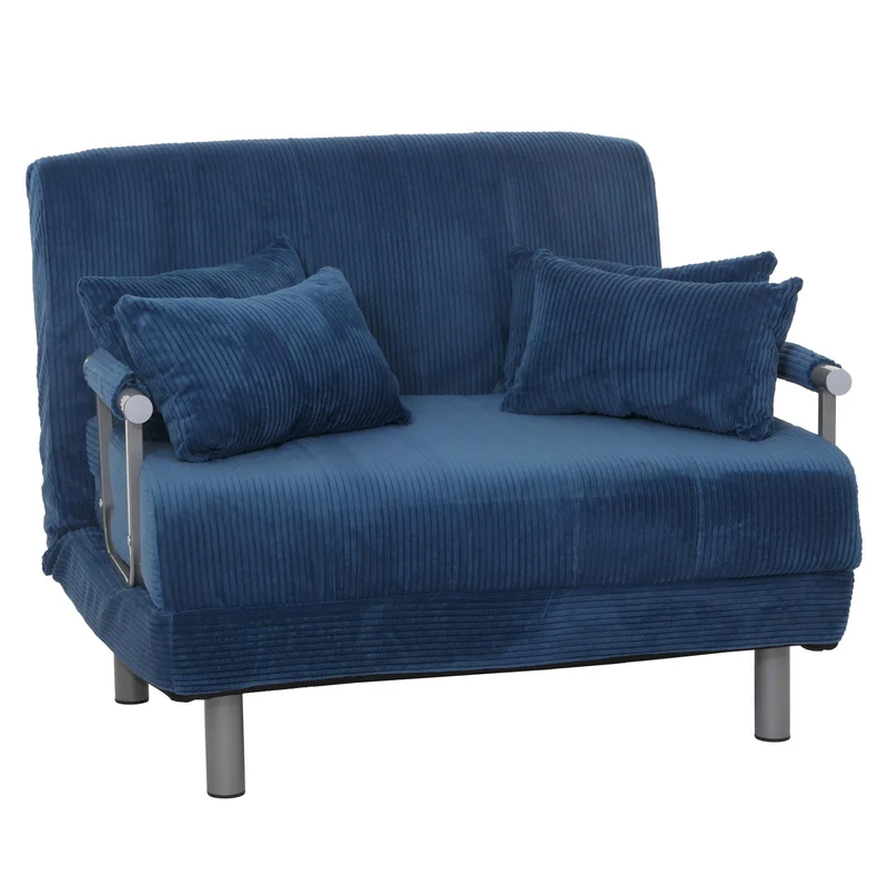 Fauteuil convertible canapé-lit avec accoudoirs rabattables couchage 190x100 cm en tissu velours côtelé bleu 04_0010008