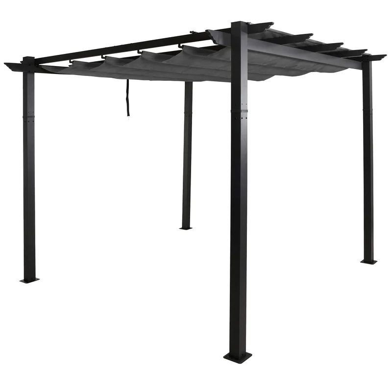 Pergola aluminium pavillon de jardin terrasse 3x3 m avec toit coulissant réglable structure 8 cm tissu polyester UV50+ anthracite 04_0009723