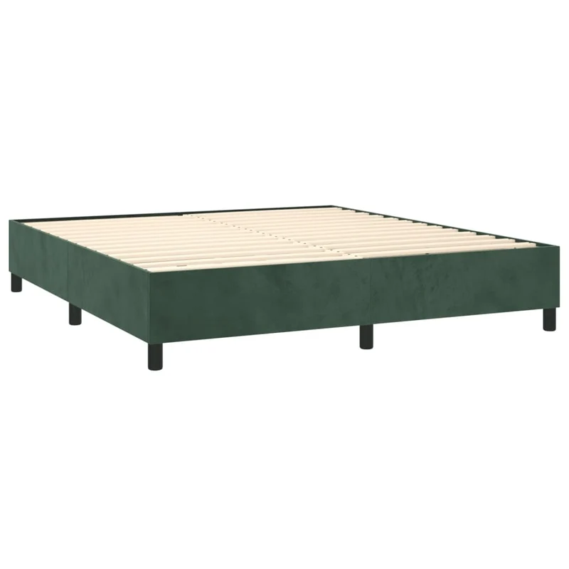 Sommier à lattes sur pieds cadre de lit 200x200 cm tissu velours vert foncé TDL0206879