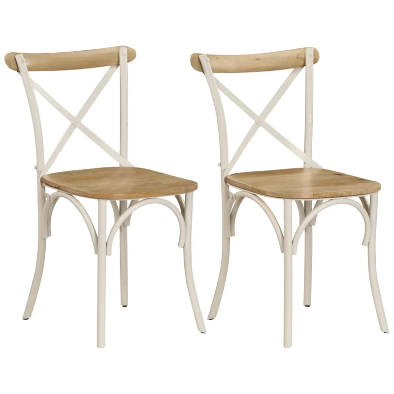 Lot de 2 chaises de salle à manger cuisine blanc bois de manguier solide CDS020165