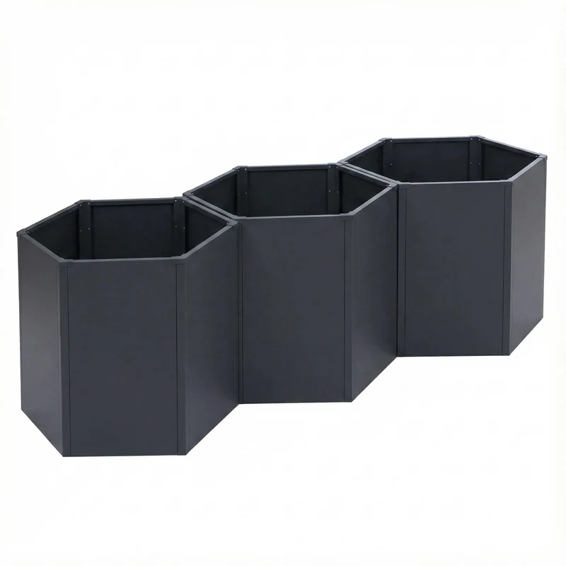 Lot de 3 carrés potagers surélevés bacs hexagonaux 1380 L 77x264x100 cm en acier galvanisé anthracite revêtement thermolaqué antirouille 04_0008851
