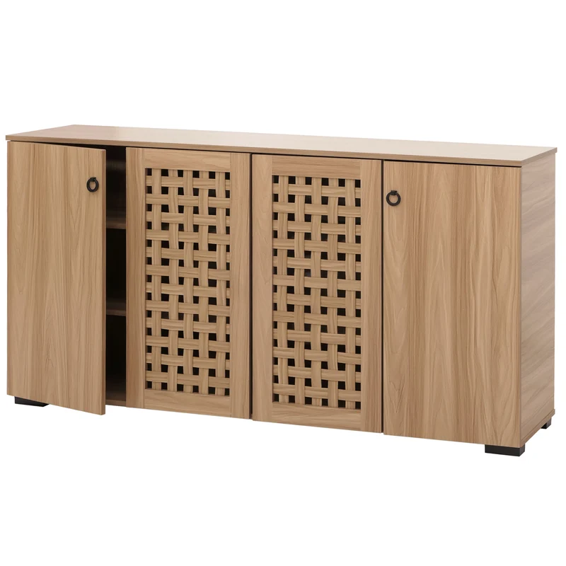 Buffet avec 4 portes avec design tressé 3D 9 compartiments de rangement 83x159x37 cm MDF marron 04_0009819