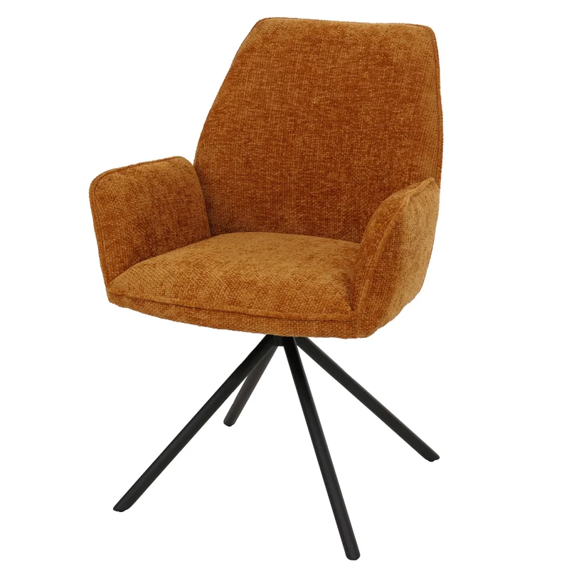 Chaise de salle à manger pivotante avec accoudoirs fonction Auto-Position 180° en chenille jaune moutarde piètement métal 04_0009239