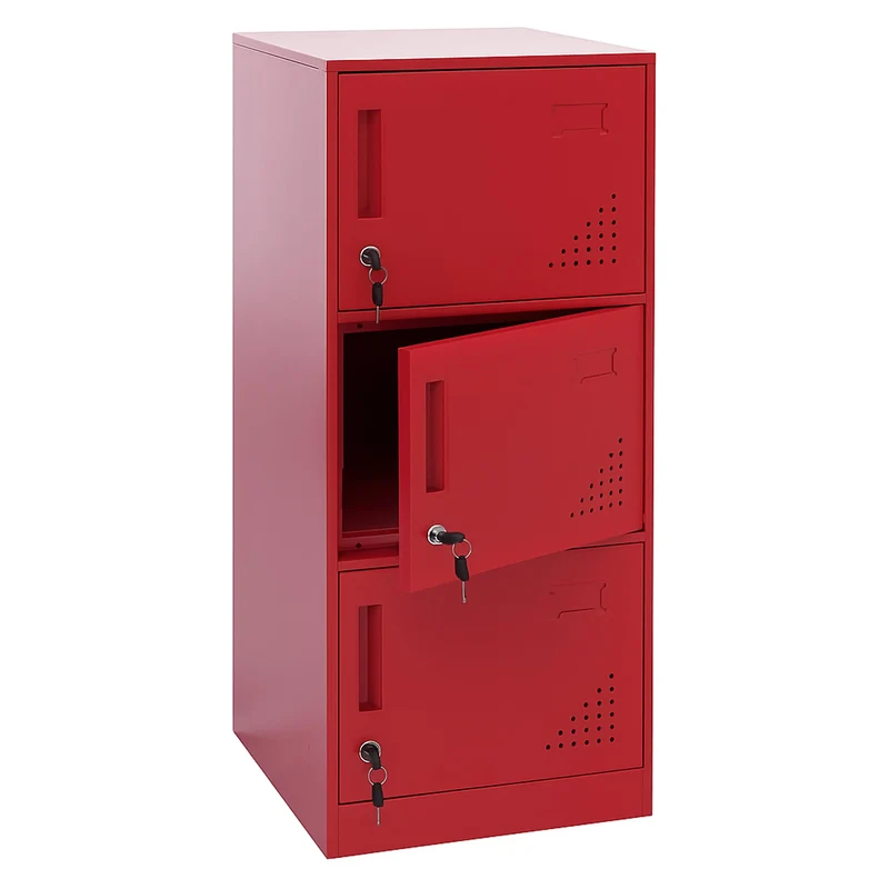 Vestiaire métallique 3 portes serrure avec clés porte-étiquettes et aérations 90x38x45 cm en acier laminé à froid rouge 04_0008939