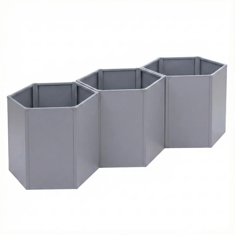 Lot de 3 carrés potagers surélevés bacs hexagonaux 1380 L 77x264x100 cm en acier galvanisé gris revêtement thermolaqué antirouille 04_0008850