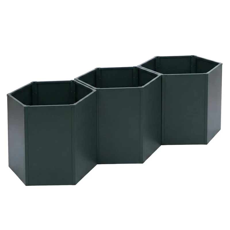 Lot de 3 carrés potagers surélevés bacs hexagonaux 1 380 L 77x264x100 cm en acier galvanisé vert revêtement thermolaqué antirouille 04_0008849
