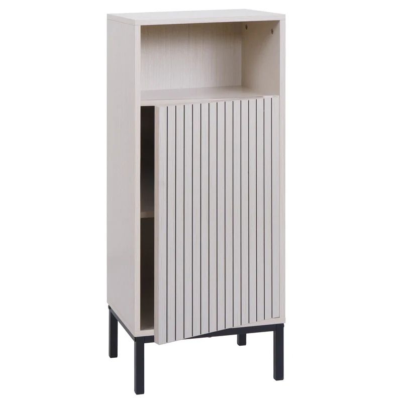 Commode de salle de bain petit meuble de rangement 98x39x30cm avec 1 porte et 3 compartiments MDF avec finition en mélamine beige 04_0009222
