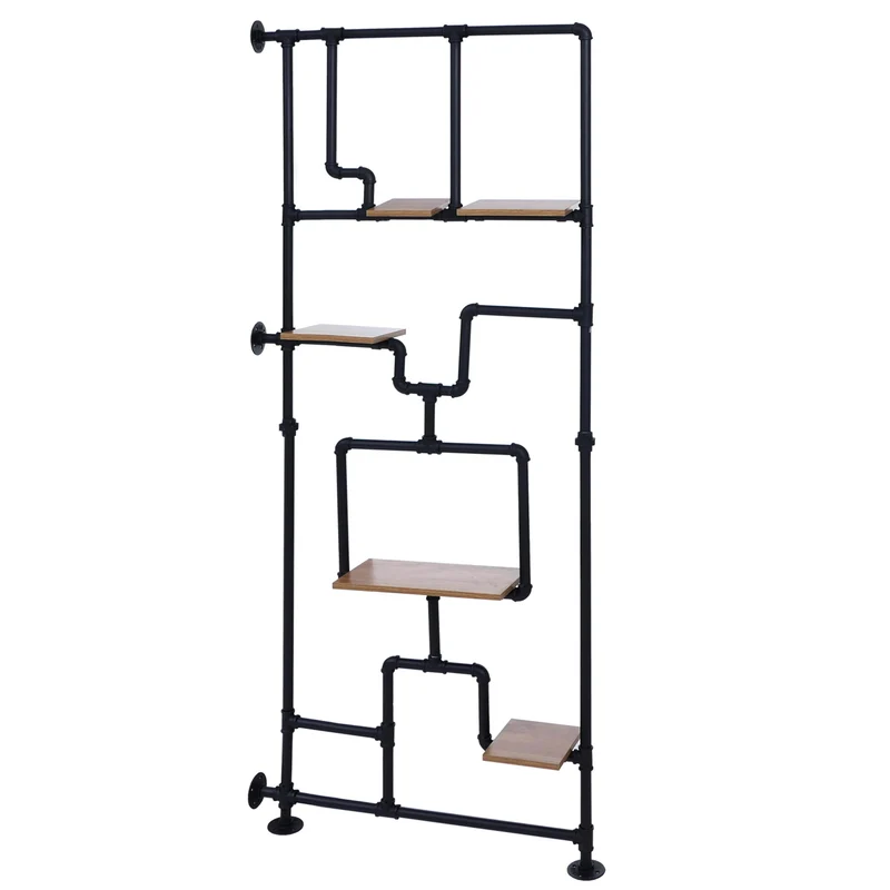 Bibliothèque séparateur de pièce style industriel 5 étagères 203 x 80 cm MDF brun clair et fer 04_0008758