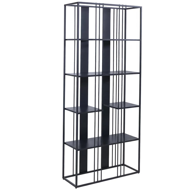 Étagère bibliothèque haute 180x80x31 cm structure en métal et panneaux MDF avec revêtement mélaminé noir style industriel 04_0008774
